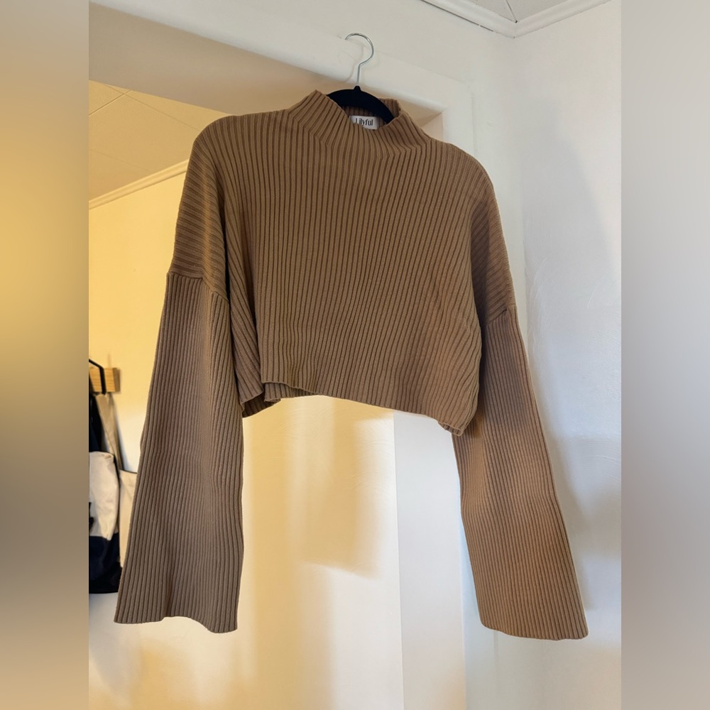 Brown Ribbed Cropped Sweater